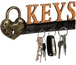 Relaxdays - Schl&uuml;sselbrett, 5 Haken, Vorh&auml;ngeschloss & Keys-schriftzug, Gusseisen,