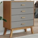 Schubladenschrank Olden Grau Und Braun Massivholz Kiefer - Vidaxl