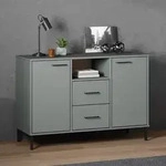 Sideboard Oslo Mit Metallbeinen Grau 113x40x77 Cm Massivholz - Vidaxl