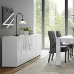 Buffet 3 Portes - Blanc Laque Brillant - L 181 X P 42 X H 84 Cm - Parigi