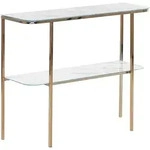 Konsolentisch Wei&szlig; Marmor Optik 100 X 35 Cm Glasplatte Mit Goldenen...