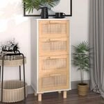 Sideboard Wei&szlig; 40x30x90 Cm Massivholz Kiefer Und Natur-rattan Vidaxl