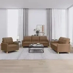 3-teiliges Sofaset Mit Kissen Braun Stoff