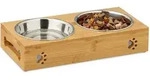 Relaxdays - Futterbar F&uuml;r Kleine Hunde, 2 N&auml;pfe V Je 300 Ml, Erh&ouml;ht, Bambus &