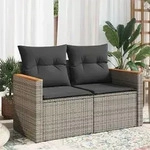 Gartensofa 2-sitzer Mit Kissen Grau Poly Rattan - Vidaxl