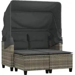 Gartensofa 2-sitzer Mit Dach Und Hockern Hellgrau Poly Rattan - Vidaxl
