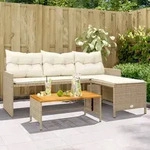 Vidaxl - Gartensofa In L-form Mit Tisch Und Kissen Beige Poly Rattan