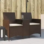 Teenpull &ndash; Gartensofa 2-sitzer Mit Tisch Und Kissen Braun Poly Rattan