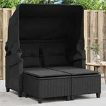 Gartensofa 2-sitzer Mit Dach Und Hockern Schwarz Poly Rattan - Vidaxl