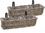 Rattan Balkonkasten Natur 60 X 20 Cm - 2er Set - Weide Pflanzkorb Mit Halterung -