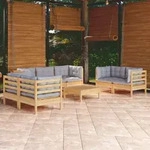 8-tlg. Garten-lounge-set Mit Grauen Kissen Kiefer Massivholz Vidaxl