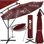 Alu Ampelschirm Rot Led Solar &Oslash; 300 Cm Mit Kurbel Sonnenschirm Mit An-/ausschalter