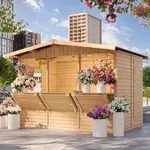 Holz Gartenhaus, Marktbude Holz, Verkaufsstand Holzhaus Mit Theke, Drei Fenster,