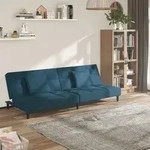 Schlafsofa 2-sitzer Mit 2 Kissen Blau Samt - Vidaxl