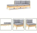 3-tlg. Garten-lounge-set Mit Grauen Kissen Kiefer Massivholz Vidaxl