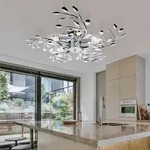 Design Bl&uuml;ten Decken Lampe Bl&auml;tter Leuchte Beleuchtung Chrom Wohn- Schlaf- Ess-