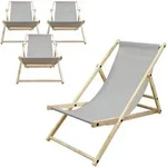 4er Set Liegestuhl Klappbar, Hellgrau, Holz, Verstellbare R&uuml;ckenlehne, 3 Positionen,
