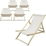 Ecd Germany 5er Set Liegestuhl Klappbar, Beige, Aus Holz, Verstellbare R&uuml;ckenlehne,