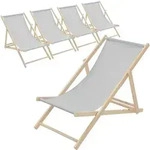 Ecd Germany 5er Set Liegestuhl Klappbar, Hellgrau, Holz, Verstellbare R&uuml;ckenlehne, 3