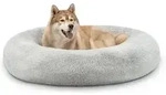 Lionto - Hundebett Aus Pl&uuml;sch In Donut-form, 120 Cm Durchmesser, Hellgrau