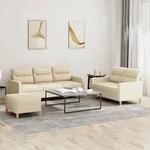 3-tlg. Sofagarnitur Mit Kissen Creme Stoff Vidaxl