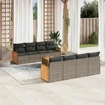 9-tlg. Garten-sofagarnitur Mit Kissen Grau Poly Rattan - Vidaxl