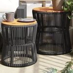 Garten-beistelltische 2 Stk. Mit Holzplatte Schwarz Poly Rattan - Vidaxl