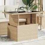 Gartentisch Mit Glasplatte Beige 100x55x73 Cm Poly Rattan - Vidaxl