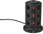 As-schwabe - 12-fach Steckdosentower 2m 230v Induktionsladefl&auml;che Usb Ip20