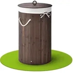 Bambus W&auml;schekorb Curly-round &ndash; 55 Liter Volumen &ndash; W&auml;schesammler Mit Deckel,