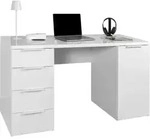 Schreibtisch Mit 4 Schubladen Und 1 T&uuml;r In Wei&szlig; Lackiert 146x60x75