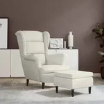 Vidaxl Wing Back Armchair With A Stool Cream Velvet