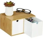 Schreibtisch Organizer, 2 Schubf&auml;cher, Bambus & Mdf, Aufbewahrungsbox B&uuml;ro, Hxbxt: