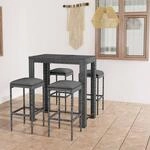 5-tlg. Gartenbar-set Mit Kissen Poly Rattan Grau - Vidaxl