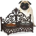 Relaxdays - Futterbar Hunde, Antik-stil, Doppelnapf, Gusseisen, Futternapf-set,