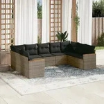 9-tlg. Garten-sofagarnitur Mit Kissen Grau Poly Rattan - Vidaxl