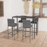 5-tlg. Gartenbar-set Mit Kissen Poly Rattan Grau - Vidaxl
