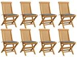 Vidaxl - Gartenst&uuml;hle Mit Grauen Kissen 8 Stk. Massivholz Teak