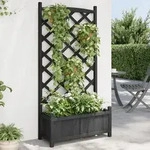 Vidaxl Planter With Trellis Black Solid Wood Fir