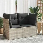 Gartensofa Mit Kissen 2-sitzer Hellgrau Poly Rattan - Vidaxl
