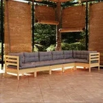 6-tlg. Garten-lounge-set Mit Grauen Kissen Kiefernholz Vidaxl