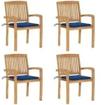 Stapelbare Gartenst&uuml;hle Mit Kissen 4 Stk. Massivholz Teak Vidaxl