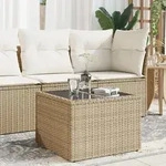 Gartentisch Mit Glasplatte Beige 55x55x37 Cm Poly Rattan Vidaxl