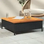 Vidaxl Garden Table Black 70x70x25 Cm Rattan And Acacia Wood