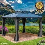 Pavillon Aluminium Pagode 3,5x3,5m Grau Inkl. Moskitonetz Festes Dach Wasserdicht