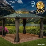 Pavillon Aluminium Pagode 3,5x3,5m Dunkelgrau Inkl. Moskitonetz + Led Festes Dach
