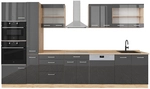 Vicco - K&uuml;chenzeile R-line, Anthrazit Hochglanz/goldkraft Eiche, 350 Cm Mit