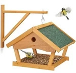 Relaxdays Vogelfutterhaus Holz, Zum Aufh&auml;ngen, Hbt: 35x42,5x40,5 Cm, Garten,