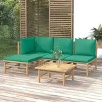 5-tlg. Garten-lounge-set Mit Gr&uuml;nen Kissen Bambus - Vidaxl