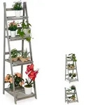 Blumentreppe, 4-stufig, Blumenleiter Holz, Klappbar, Leiterregal F&uuml;r Pflanzen, Hbt: